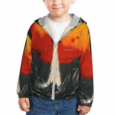 

Lukts Retro Space Rocket Launch Print Children s Long-Sleeved Sun Protection Clothing Hooded Sweatshirts for Boys and Girls Outdoor Sports-4 Years