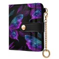 thumbnail image 2 of Small Wallet For Women Bifold Leather Pocket Coin Credit Card Holder With RFID Blocking Neon Purple and Blue Butterflies, 2 of 6