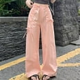 thumbnail image 3 of Women's Casual Cargo Pants High Waisted Loose Fit Workwear Trousers Drawstring Pockets Trousers Women Leggings Pants Casual Lace Long Yoga Pants Casual Summer Pants for Women plus Size Womens Dress, 3 of 4