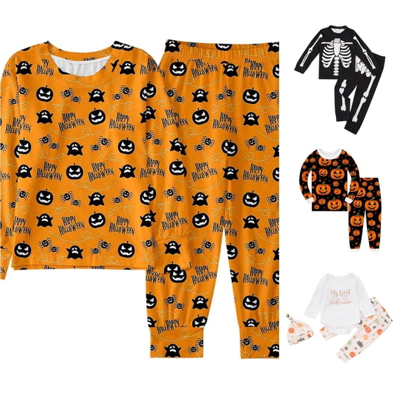 Miaoju Cotton Halloween Pajamas for 10-12 Lapel Graphic Print Long Set Sleepwear for Top and Pant Matching Comfy Teens' Sleepwear Sleepwear for