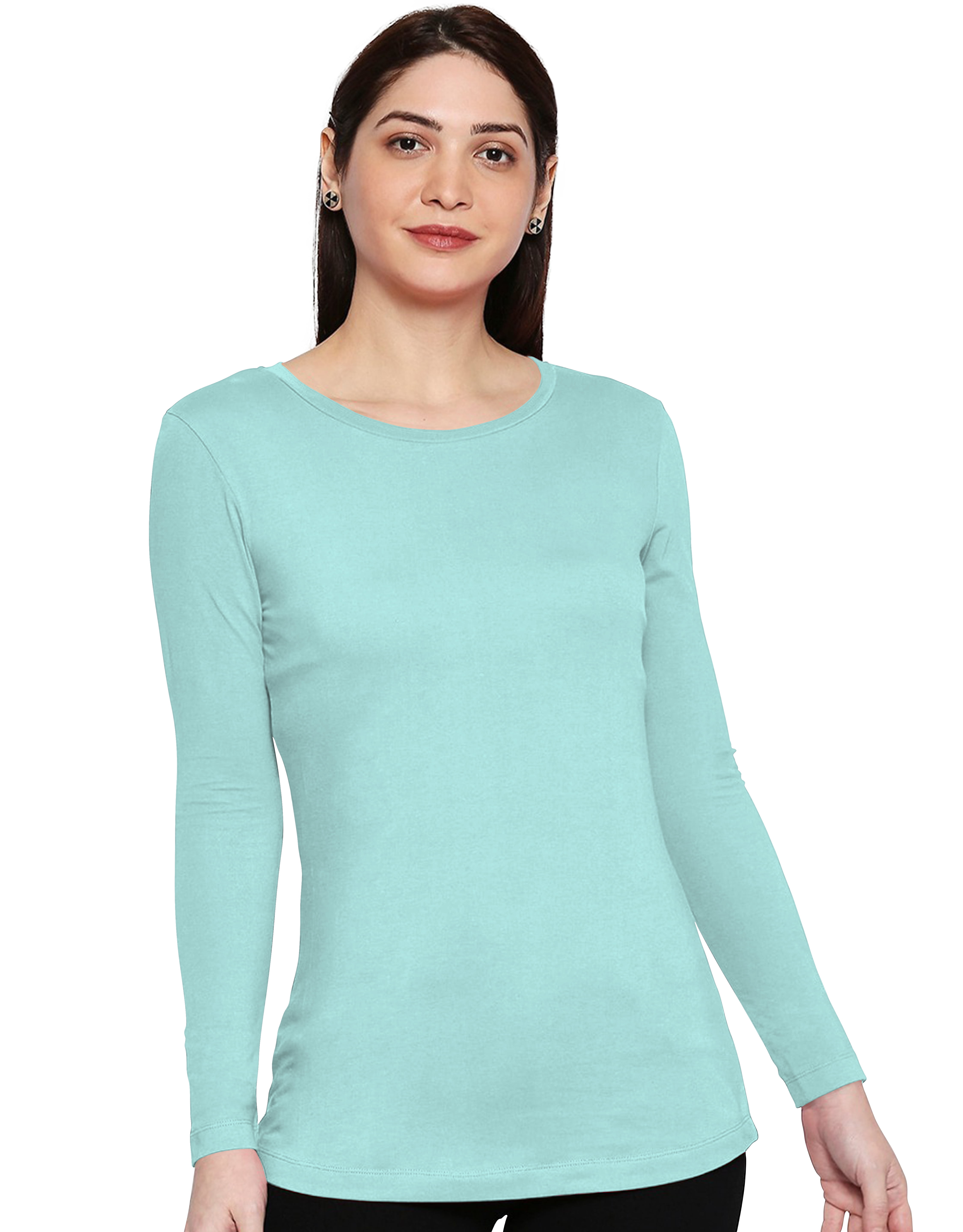 eloria Women's T-Shirt Round Neck Solid Color Plain Full Sleeve T