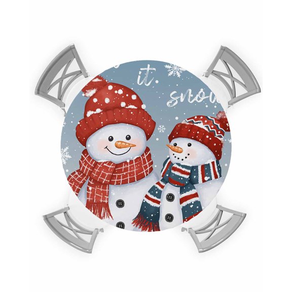 nqOlkjepod Blue Snowman Christmas Round Tablecloth, Fitted Table Cover with Elastic for 45"-54" Round Tables, Snowflake Xmas Blue Table Cloth Outdoor Indoor Dinning Party Waterproof Tablecloths
