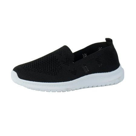 

PANGF Ladies Fashion Breathable Solid Color Knitted Mesh Flat Casual Sports Comfortable Shoes Lightweight Walking Shoe