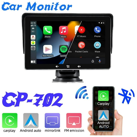 Polarlander 7 Inch Touchscreen Monitor for Wireless Apple Carplayer and Android Auto Built-in Two Speakers Car Stereo Multimedia Player with Bluetooth, Mirror Link, Dash or Windshield Mounted Car Navi