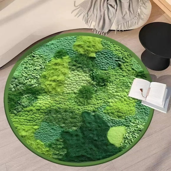 Rwvbm Round Green Moss Carpet 31.5in Imitation Grass Floor Mat Non-Slip Balcony Hanging Basket Bedside Rug Rubber Backing Soft Indoor Outdoor Decor for Bedroom