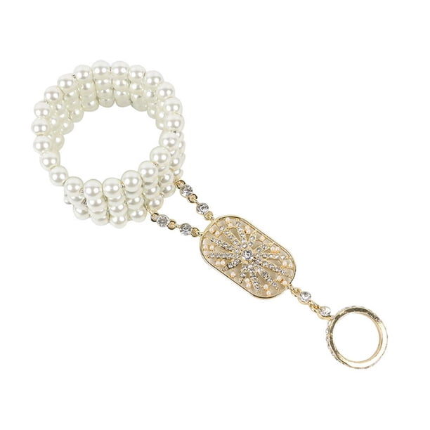 EeaseMX Pulsera de perlas y diamantes de imitación artificiales para mujer, estilo vintage, con cadena elástica (dorada)