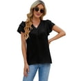thumbnail image 3 of Womens Dressy Casual Shirts Short Sleeve V Neck Work Blouse Business Casual Summer Tops 2025 Black L, 3 of 7