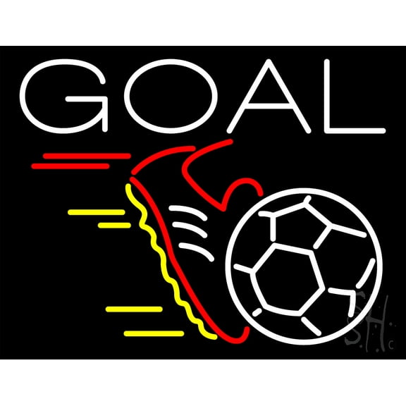 Soccer Goal LED Neon Sign 15" Tall x 19" Wide - inches Black Square Cut Acrylic Backing, with Dimmer - Premium built indoor Sign for Storefront, Store interior, School, College, Sports complex.