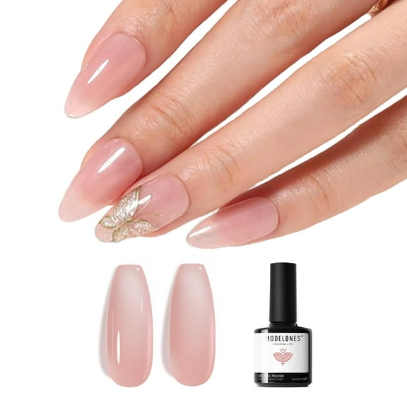 modelones Nude Gel Polish Jelly Natural Pink Gel Nail Polish French Tip Base Color Translucent Soak Off U V Soap Nails for Nail Art Manicure at Home 15ML