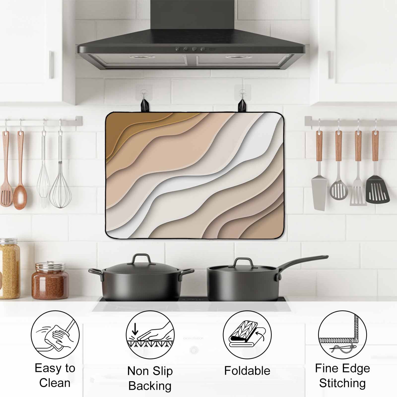 Beige Ombre Stove Top Cover for Electric Stove, Heat-proof & Non Slip Glass Top Stove Cover Protector, Modern Geometric Abstract Aesthetic Cream Kitchen Flat Cooktop Rubber Mat 24x21 Inches