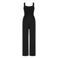 thumbnail image 4 of ABATAB Women's Casual Loose Overalls One Piece Sleeveless Smocked Jumpsuits Wide Leg Long Pant Rompers with Pockets, 4 of 7