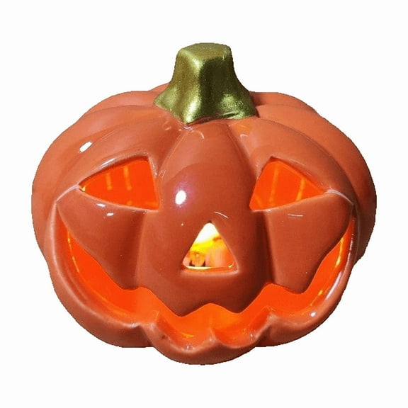 Halloween Pumpkin Lights, Jack O Lanterns Ceramic Halloween Decorations Pumpkin Statue Light Up Table Decor for Home Office Haunt House Party Decor