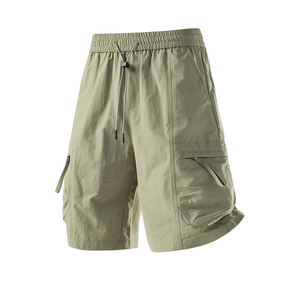 Men's Quick Dry Cargo Shorts, Elastic Drawstring Waist with Multi-Pockets,Breathable Workout Shorts, Lightweight Gym Running Shorts Khaki M