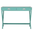 thumbnail image 3 of Weston Home Wood X-Base Campaign Writing Desk with Drawers, Marine Green, 3 of 7