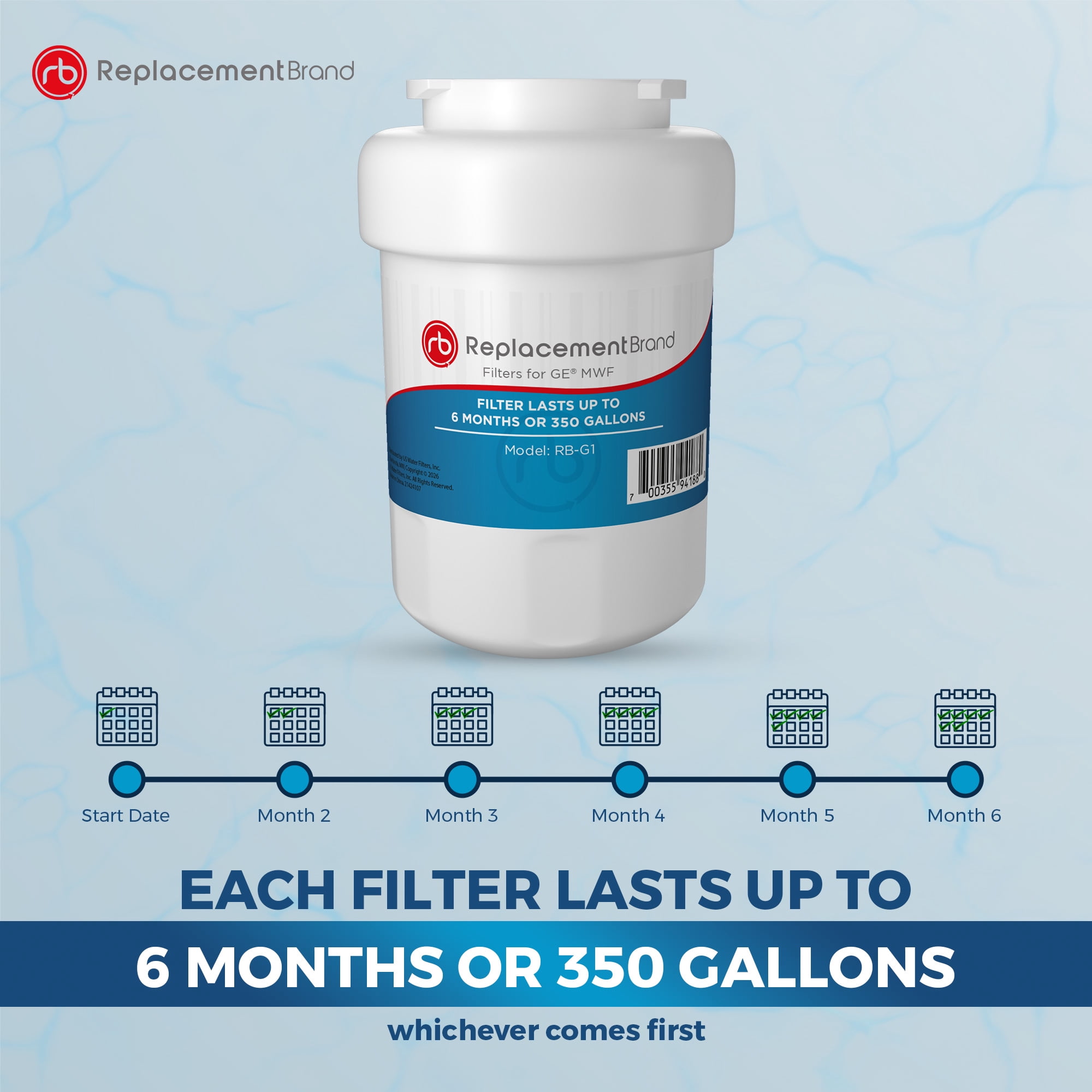 ReplacementBrand MWF Comparable Replacement for GE MWF SmartWater Refrigerator Water Filter 3 Pack