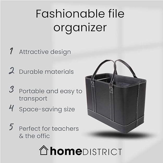 HOME DISTRICT Chic File Organizer Tote - Important Document Organizer Bag, Portable File Box with Handle, Red