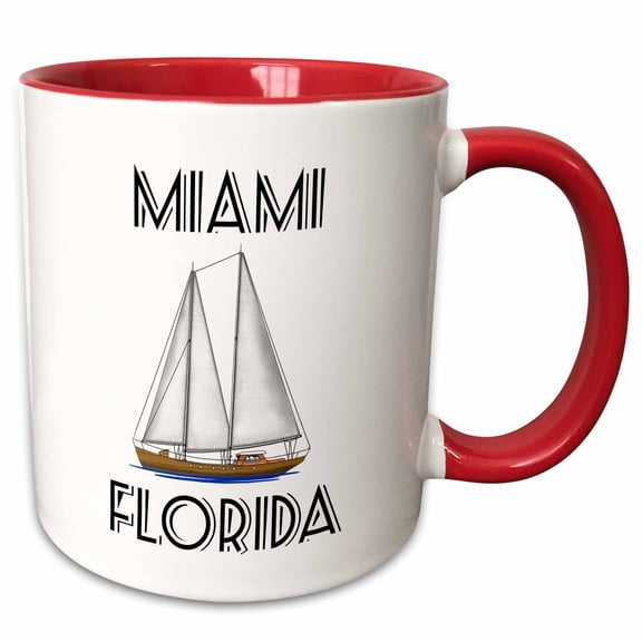 3drose, Miami Florida Nautical Sailboat Souvenir a Popular Sailing Destination, 15oz Two-tone Red Mug