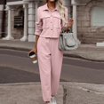 thumbnail image 2 of up to 60% off Gifts Deals Womens Lounge Set 2 Piece Outfits for Women Knitted Button Lapel Shirt Jacket and Wide Leg Long Pant Matching Set Casual Solid Coat 2 Piece Set with Pocket Fall Saving, 2 of 6
