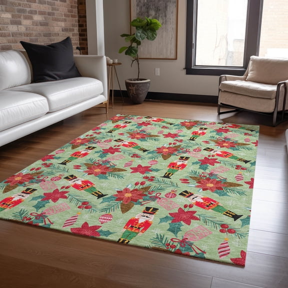 Addison Rugs Chantille Indoor/Outdoor Transitional Holiday Nutcracker Aloe Machine Washable Rectangle Rug, 10' x 14'