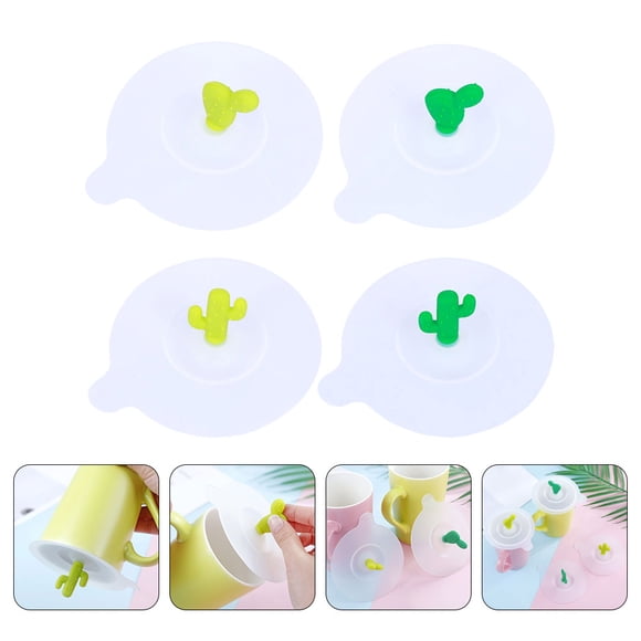 CRILSTYLEO 4Ud Tapas De Silicona Para Vaso Con Elementos De Cactus Coloridos Antipolvo Y Duraderas