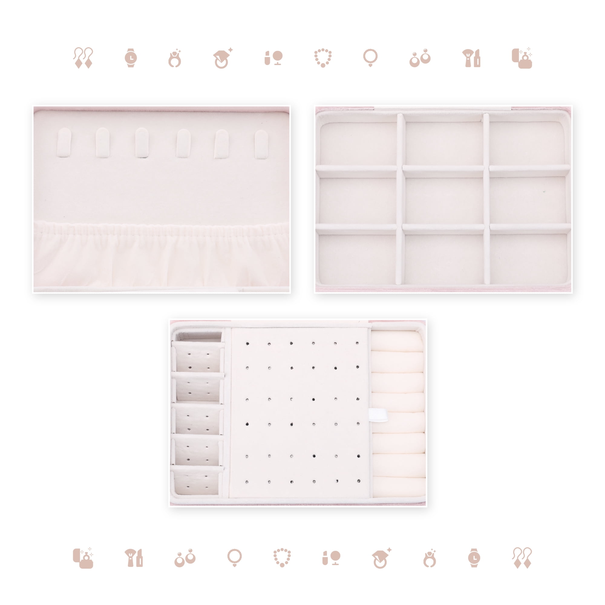 Unique Bargains 2 Layer Jewelry Box Plush Velvet Jewelry Organizer Case Storage Travel Pink