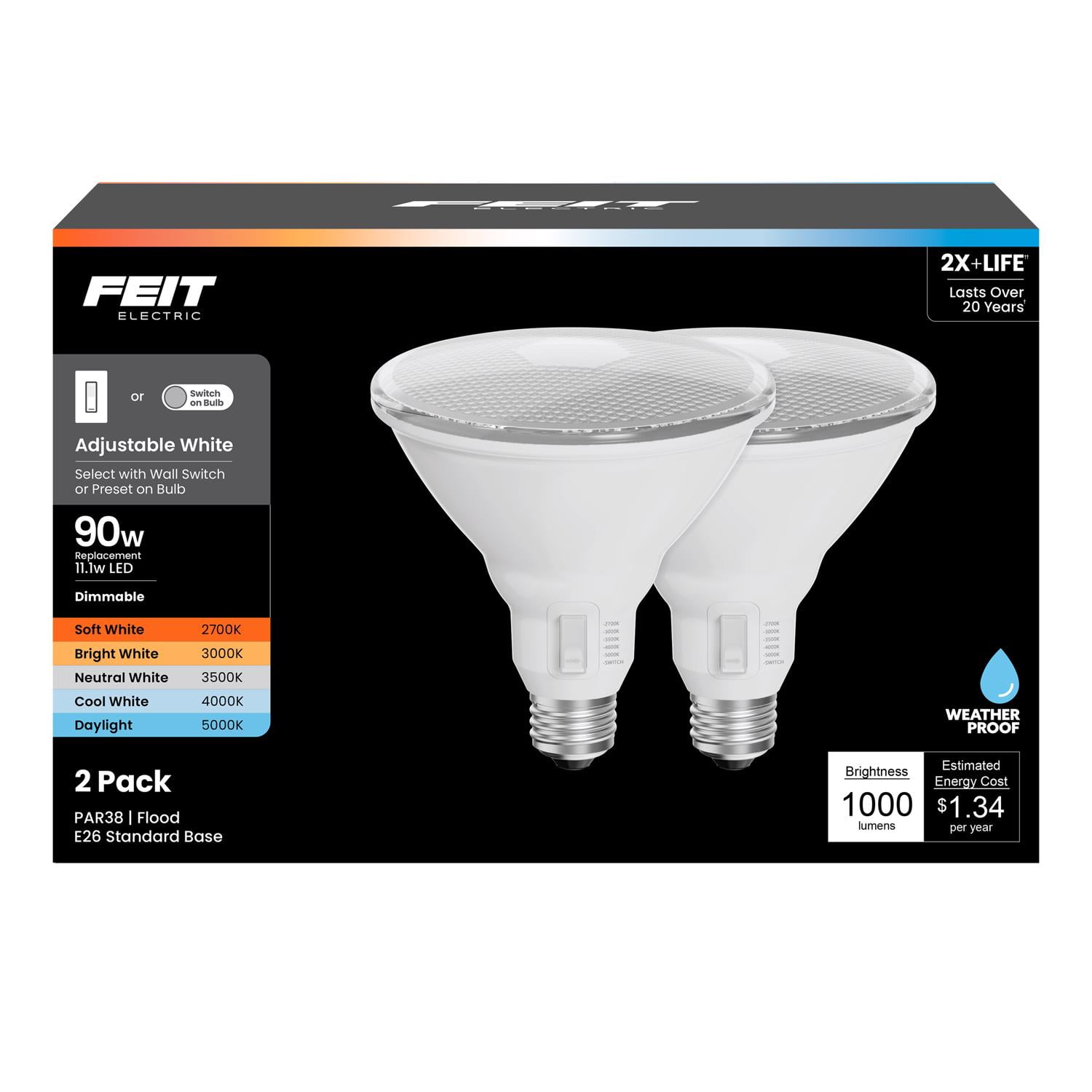 Feit PAR38 E26 (Medium) LED Bulb Soft White 90 Watt Equivalence 2pk