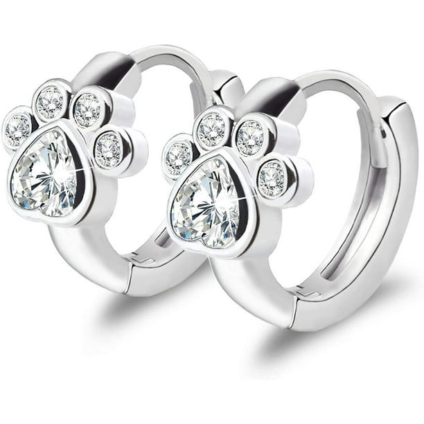 Pendientes de aro Niñas Patas Perros Pendientes Plata 925 Aros Niños Pata de gato Pendientes Aro Pendientes Hipoalergénicos Espárragos para mujeres Joyas de Navidad Joyas para niños Hija Mujeres Xemadio CDWJ234