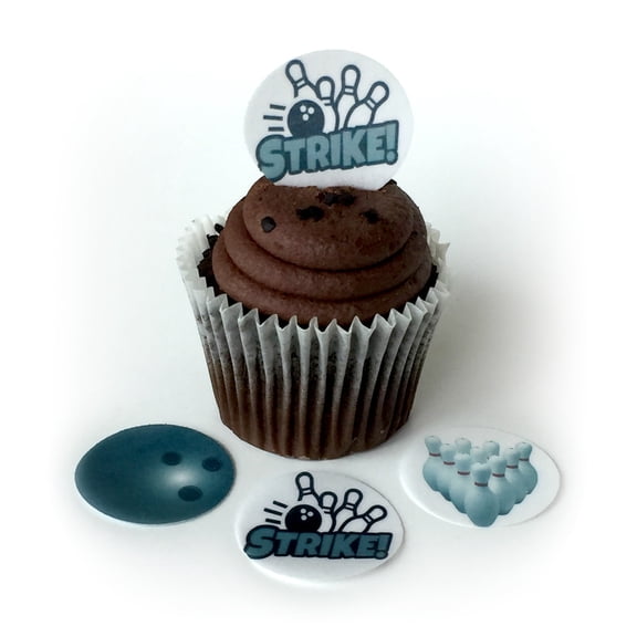 30 Bowling Strike Pins Ball Wafer Paper Toppers 1.5 Inch for Decorating Desserts Cupcakes Birthday Cakes Cookies