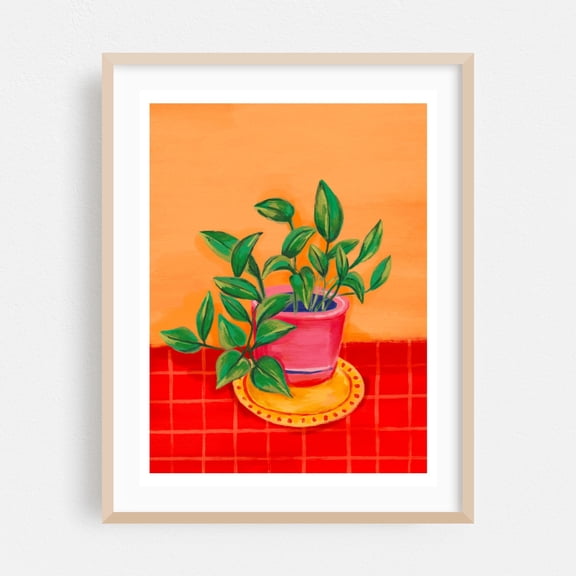 The potus plant - Mixed Media Botanical Watercolor Illustration Kitchen Decor Oak Framed Wall Art Print 5 x 7 inches