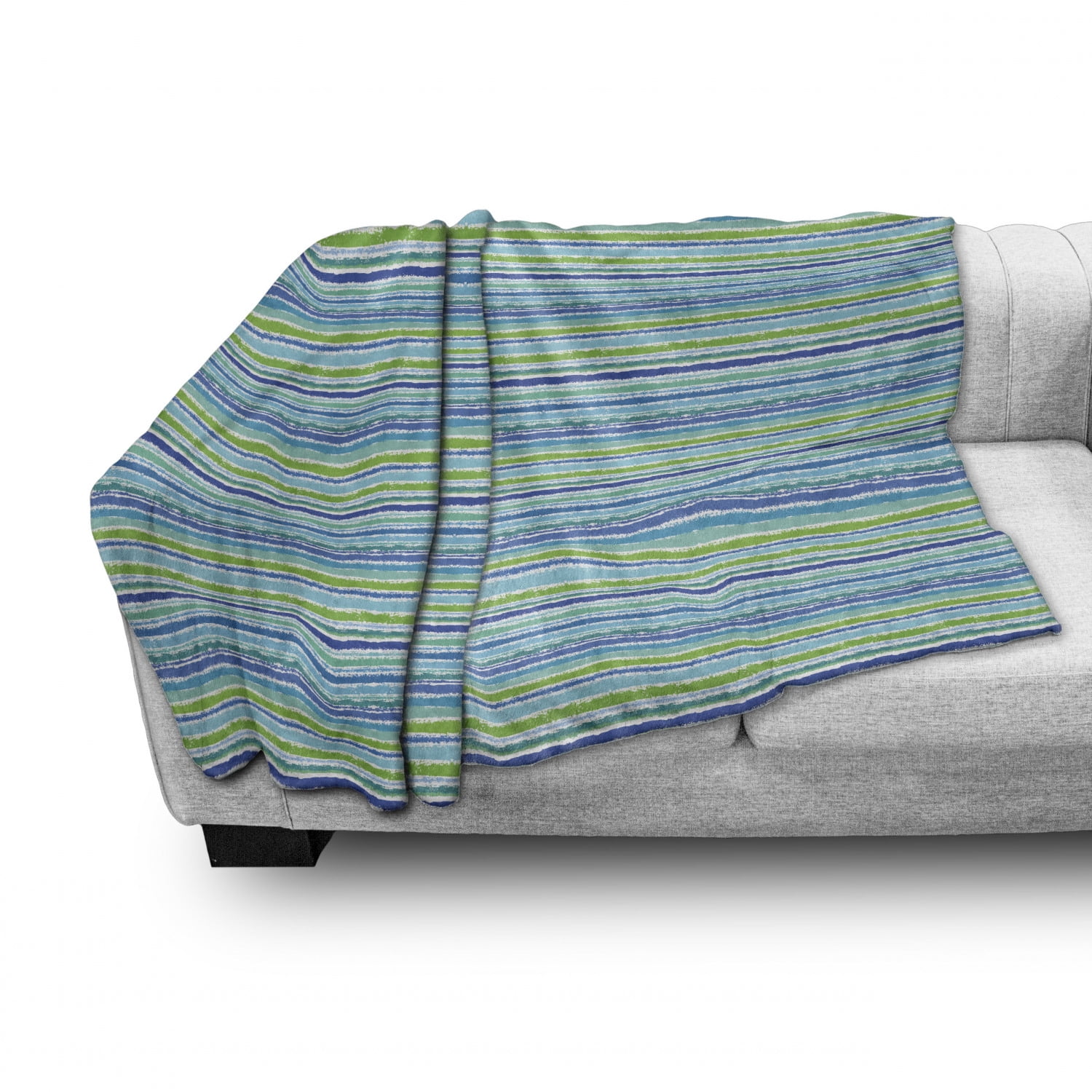 60 x 80 Flannel Fleece Accent Piece Soft Couch Cover for Adults Ambesonne Vintage Stripe Throw Blanket Grunge Funny Horizontal Stripes in Green and Blue Tones Pattern Multicolor