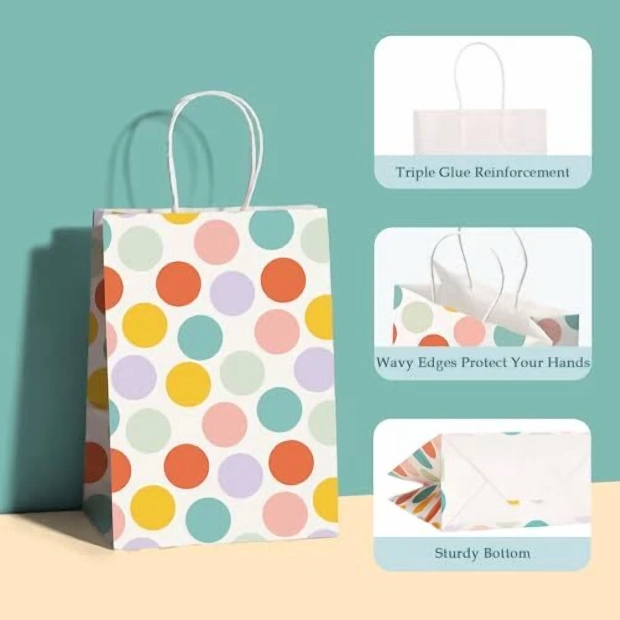 BUTTERFLY- Gift Bags 15 Pcs 5.9X3.1X8.2 Paper Bags With Handles Bulk,Party Polka Dot