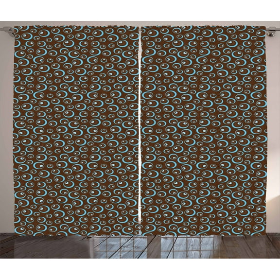 Ambesonne Brown and Blue Curtains 2 Panel Set, Circular Design, 108" x 84", Brown Pale Blue