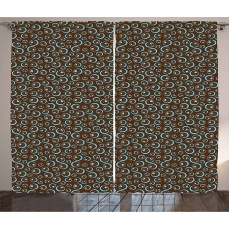 Brown And Blue Curtains 2 Panels Set Circular Pattern Abstract