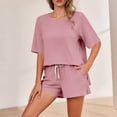 thumbnail image 4 of CheerKidz Womens Loose Fits Solid Color Short Sleeve Round Neck T-Shirt and Shorts Set Casual Comfortable Two Piece Outfit for Home Wear and Summer Vacation, 4 of 7