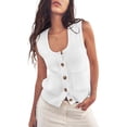 thumbnail image 2 of Sleeveless Womens Sweater Vest Summer Ribbed Tank Tops Button Down Shirts Scoop Neck Top, 2 of 5