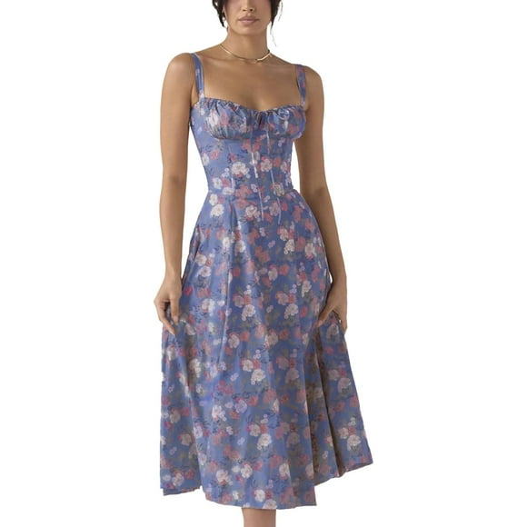 ral Corset Dress Cottage Core Dress Women Corset Midi Dress Flowy Slit Spaghetti Straps Floral Corset Dress Plus Size B Large
