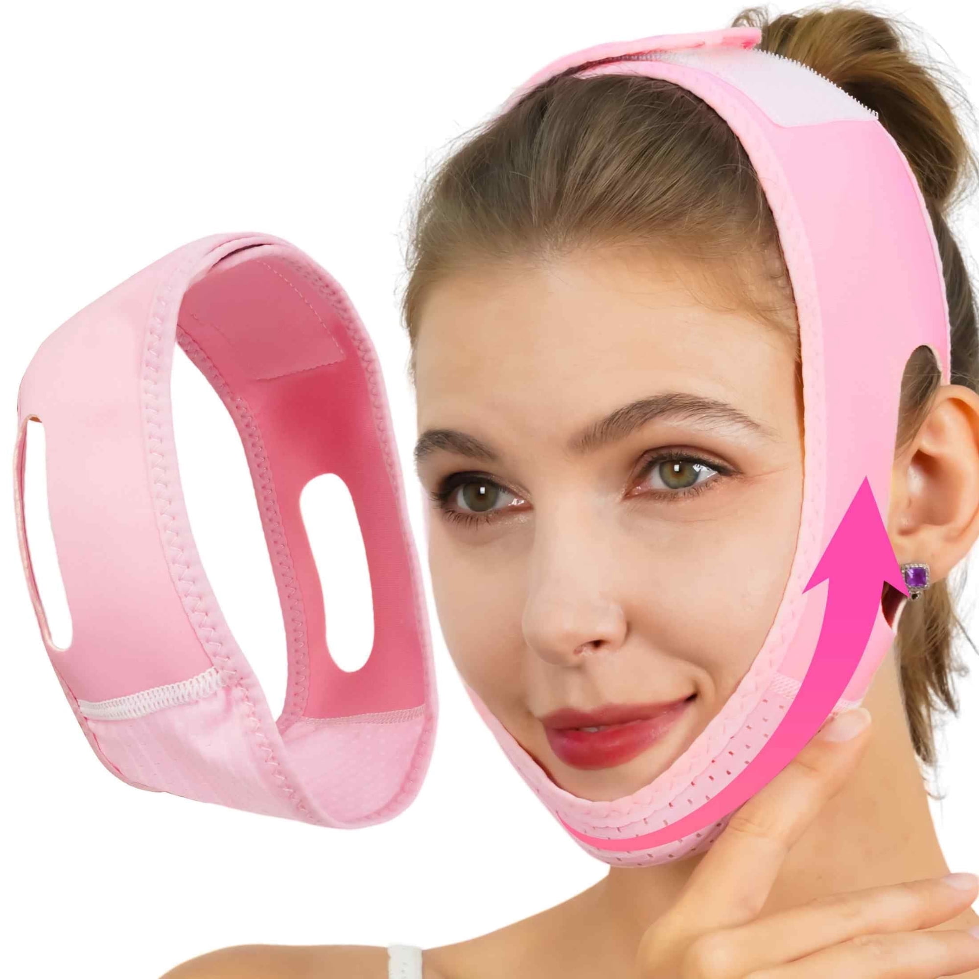 Yecuce Elastic Face Slimming Bandage,V-Line Facial Mask,Soft Silicone Chin Strap for Women and Men(Pink)