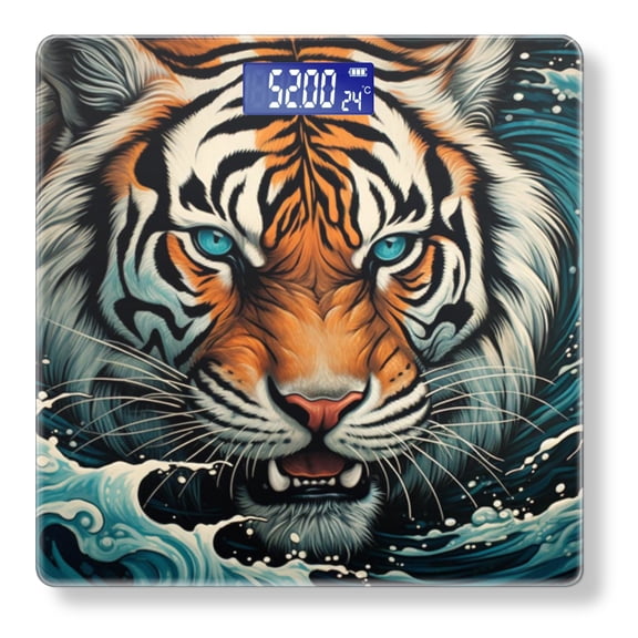 High Precision Body Weight Scale Smart Bathroom Scales with Large LCD Display(400lbs),Decorative for Bedroom-Fierce Tiger Emerges From The Sea
