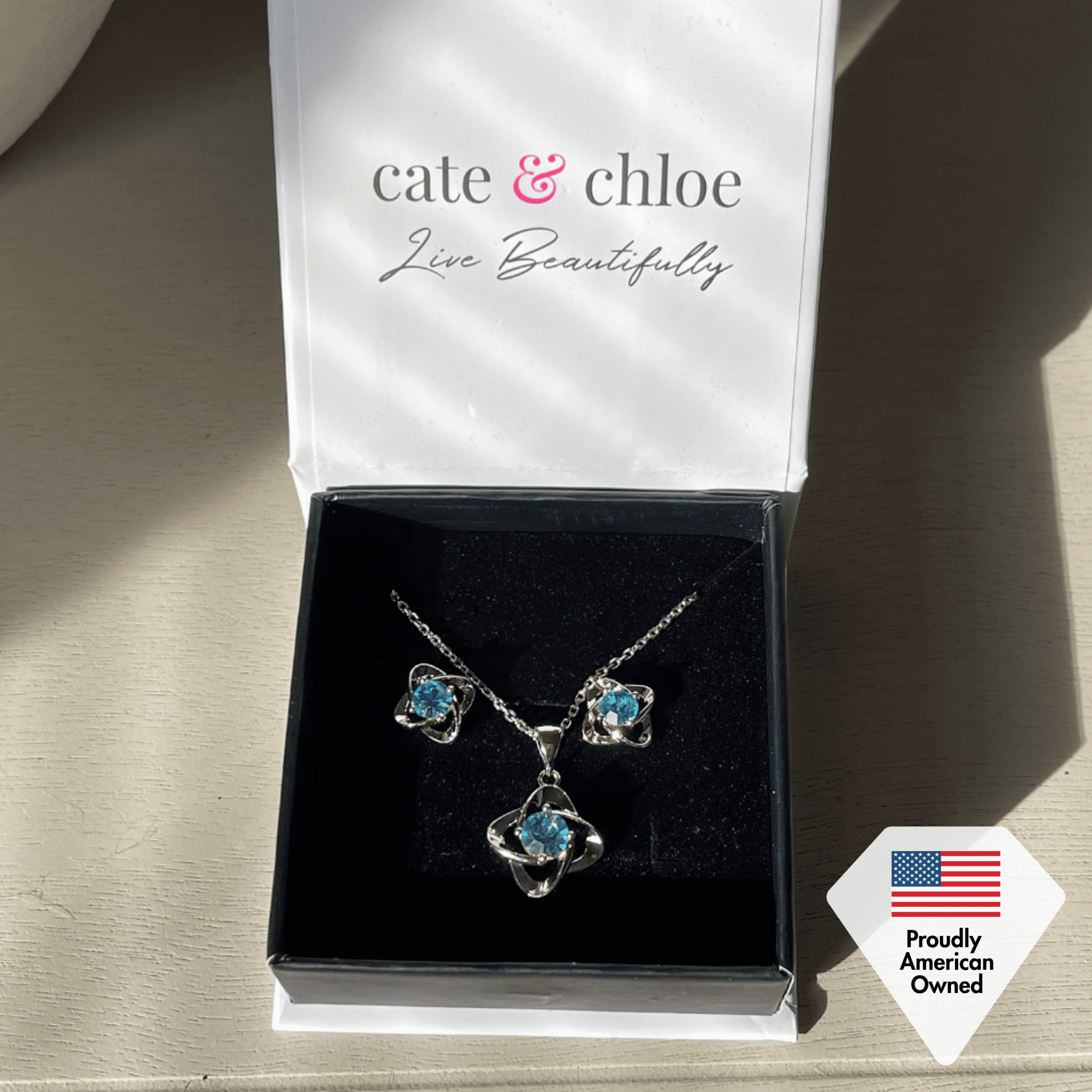 Cate & Chloe Infinity March Birthstone 18k White Gold Plated Women jewelry Set, Swarovski Crystals