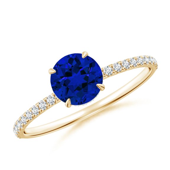 ANGARA Lab Grown 1 Ct Blue Sapphire Hidden Halo Engagement Ring for Women in 14K Yellow Gold (Size-6mm) | September Birthstone, Anniversary, Jewelry Gift for Women | Lab-Grown Blue Sapphire Ring