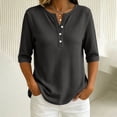 thumbnail image 2 of Women's Short Sleeve Structure Breathable Plain Sports Shirt For Tennis Summer Fitness Casual Business Top,Black,L, 2 of 6