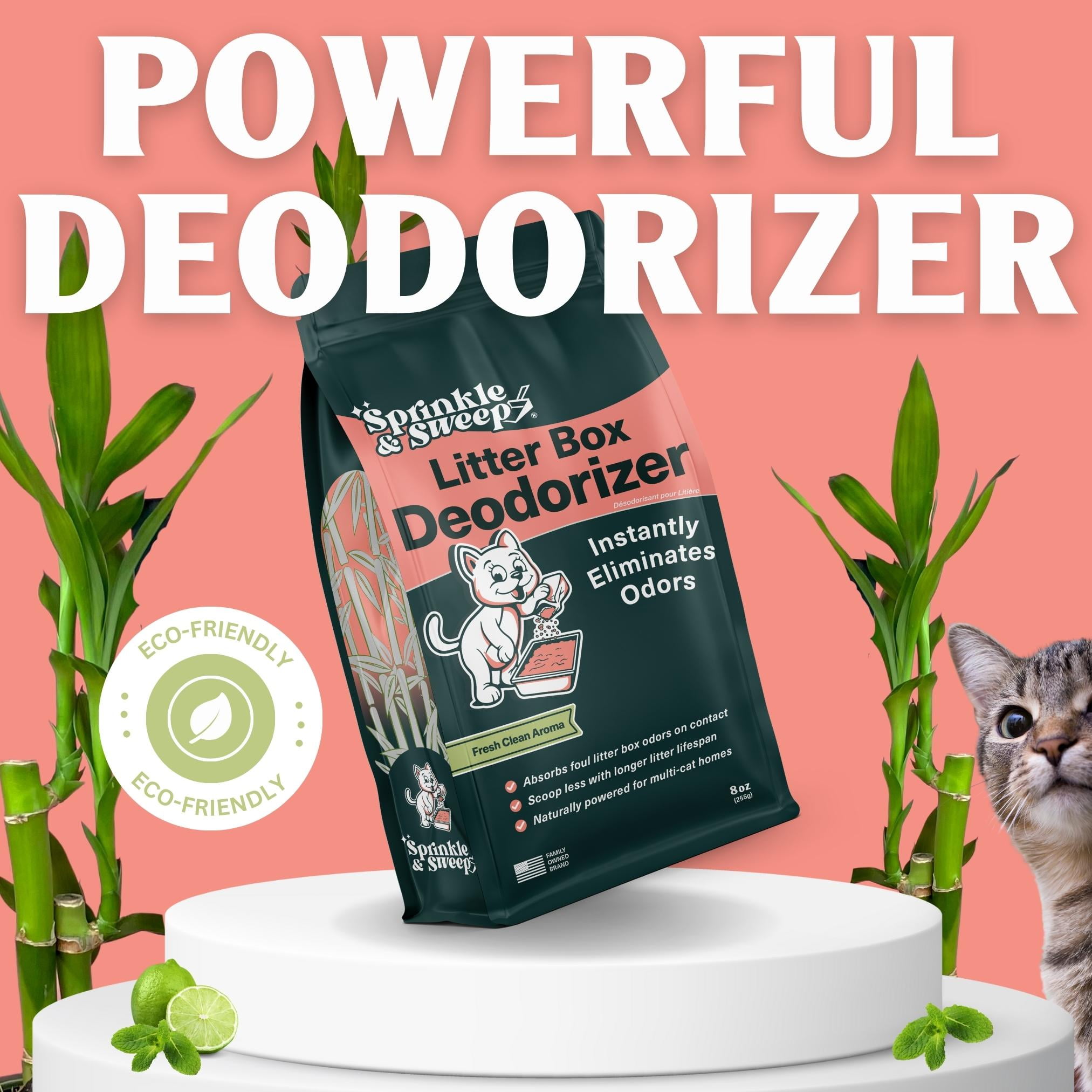 Sprinkle & Sweep Litter Box Deodorizer – Cat Odor Eliminator for Litter Box & Cat Essentials