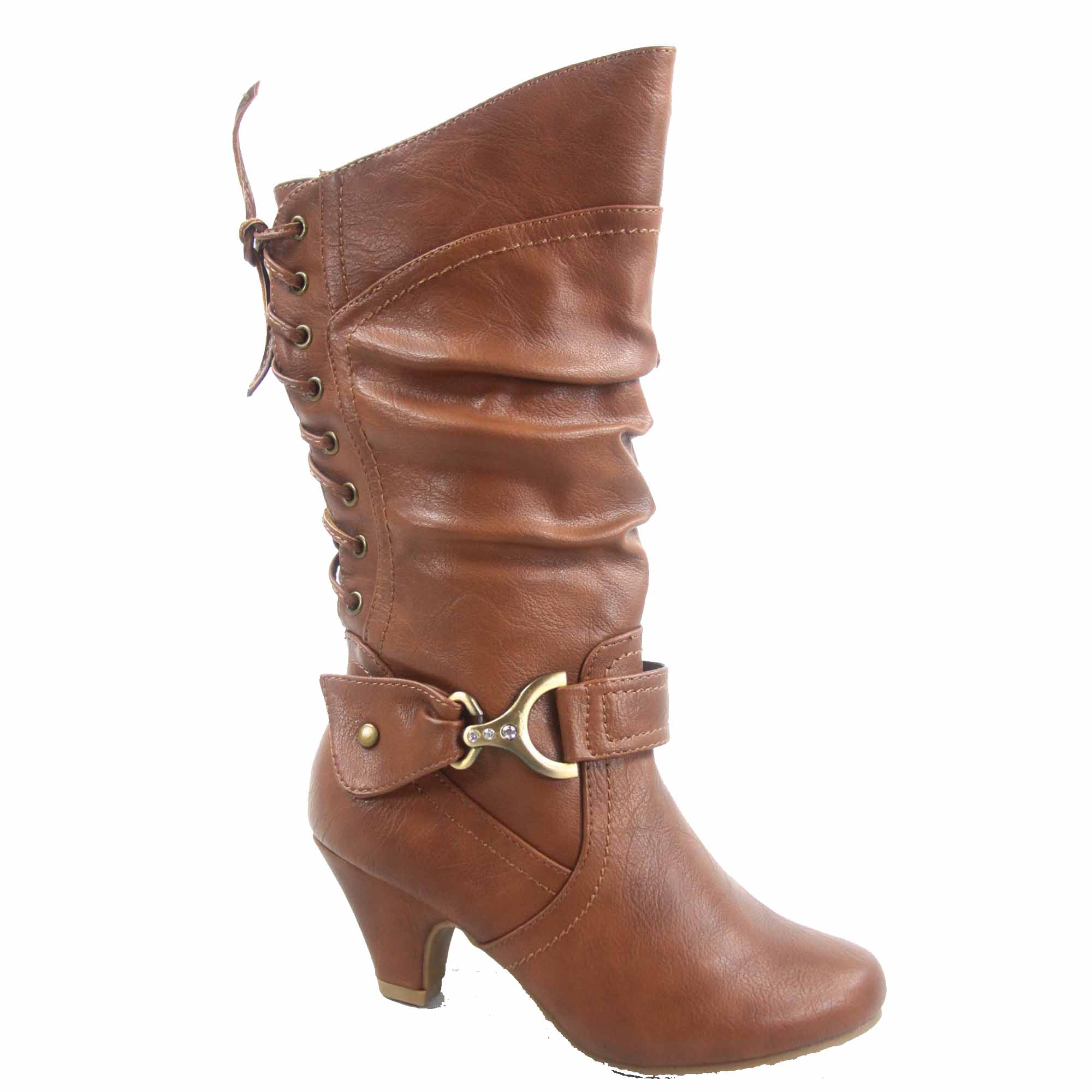 Page65K Round Toe Low Heel Zipper Back Lace Dress Boots