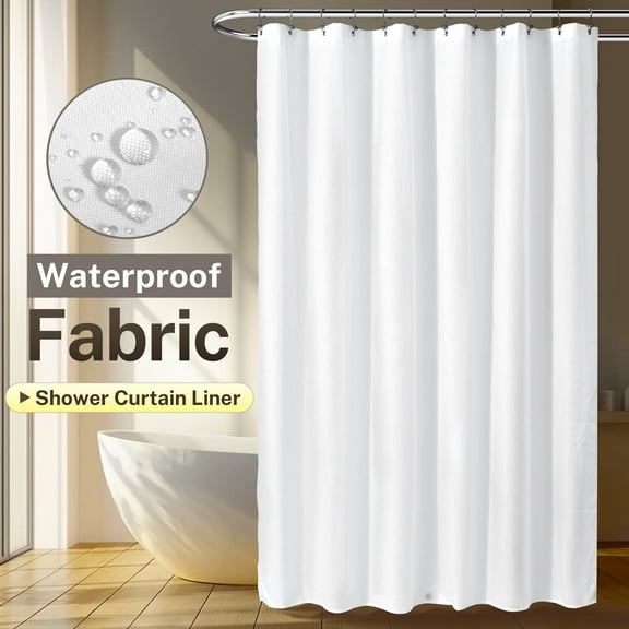 Mrs Awesome White Fabric Shower Curtain Liner Microfiber Cloth with 3 Magnets -Waterproof, 72"x72"