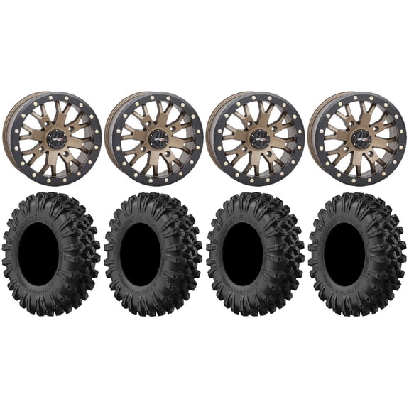 System 3 SB-4 Bronze (6 1/4 3) 14" Wheels 28" MotoRavage XL Tires Can-Am Defender