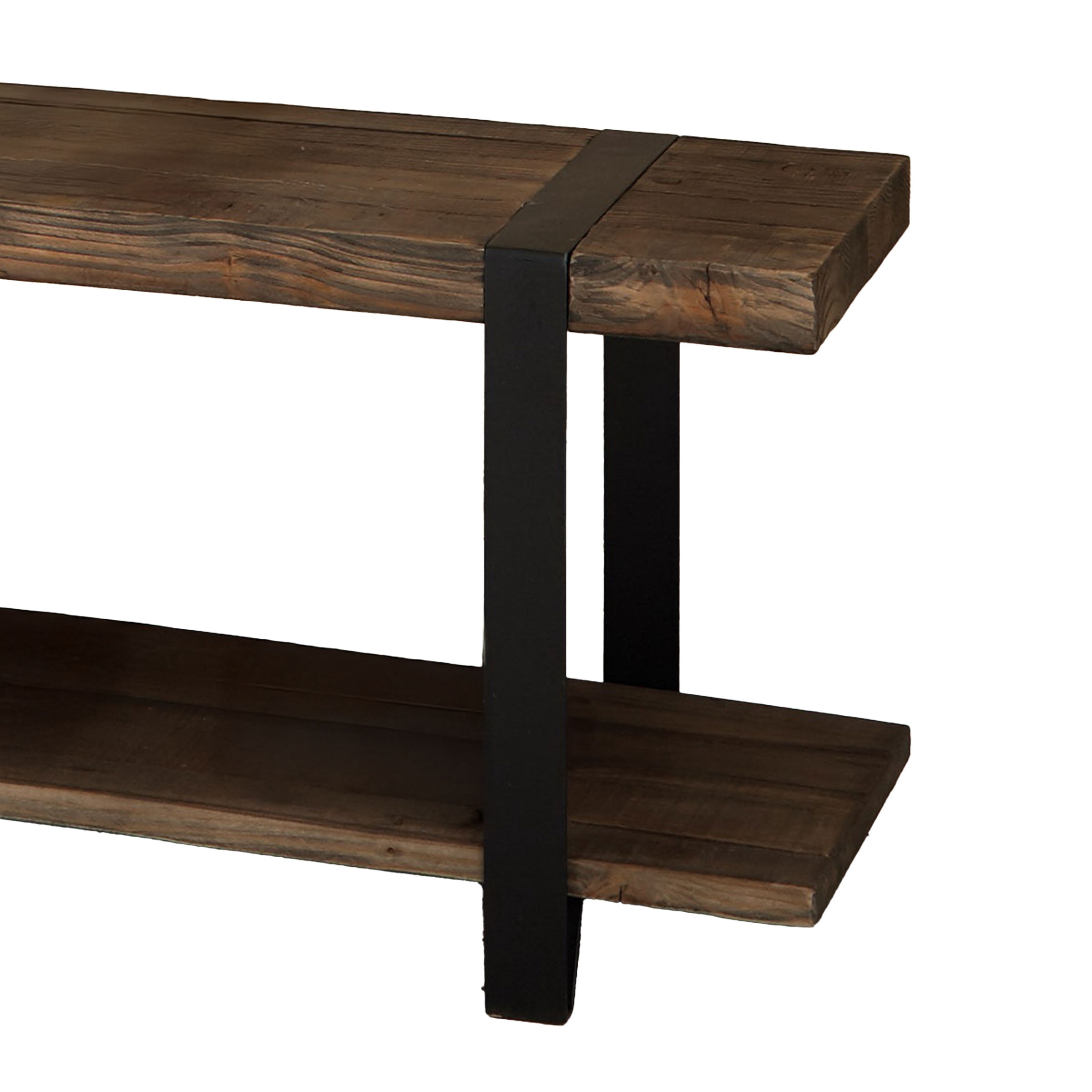 Alaterre Furniture Modesto 48" Solid Wood Entryway Bench with Storage Shelf, Rustic Natural Finish with Black Metal Legs and Strap Accent, Farmhouse Accent Bench for Entryway or Dining