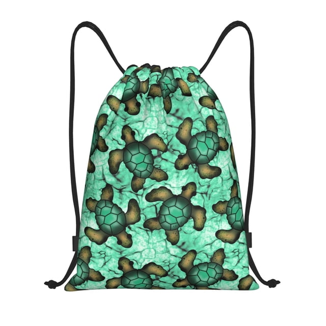 Saiise Sea Turtle Pattern Sports Drawstring Backpack - String Swim Gym Bag with Wet Proof Pocket for Women&Men-Medium