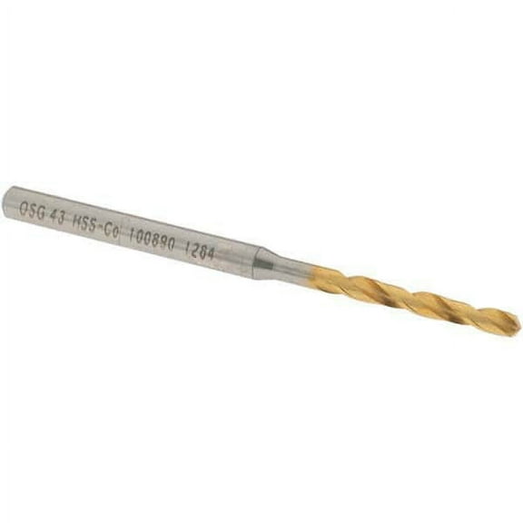 OSG 10089005 Stub Drill Bit: 0.089" Diam 130deg Cobalt HSS Coated, RH Cut, Spira