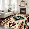 thumbnail image 3 of 5x7 Washable Area Rug, Abstract Ethnic Style Non-Slip Large Rectangle Rug for Living Room Bedroom, Retro Brown Red Weaving Pattern Indoor Floor Mat for Home Decor, 3 of 9