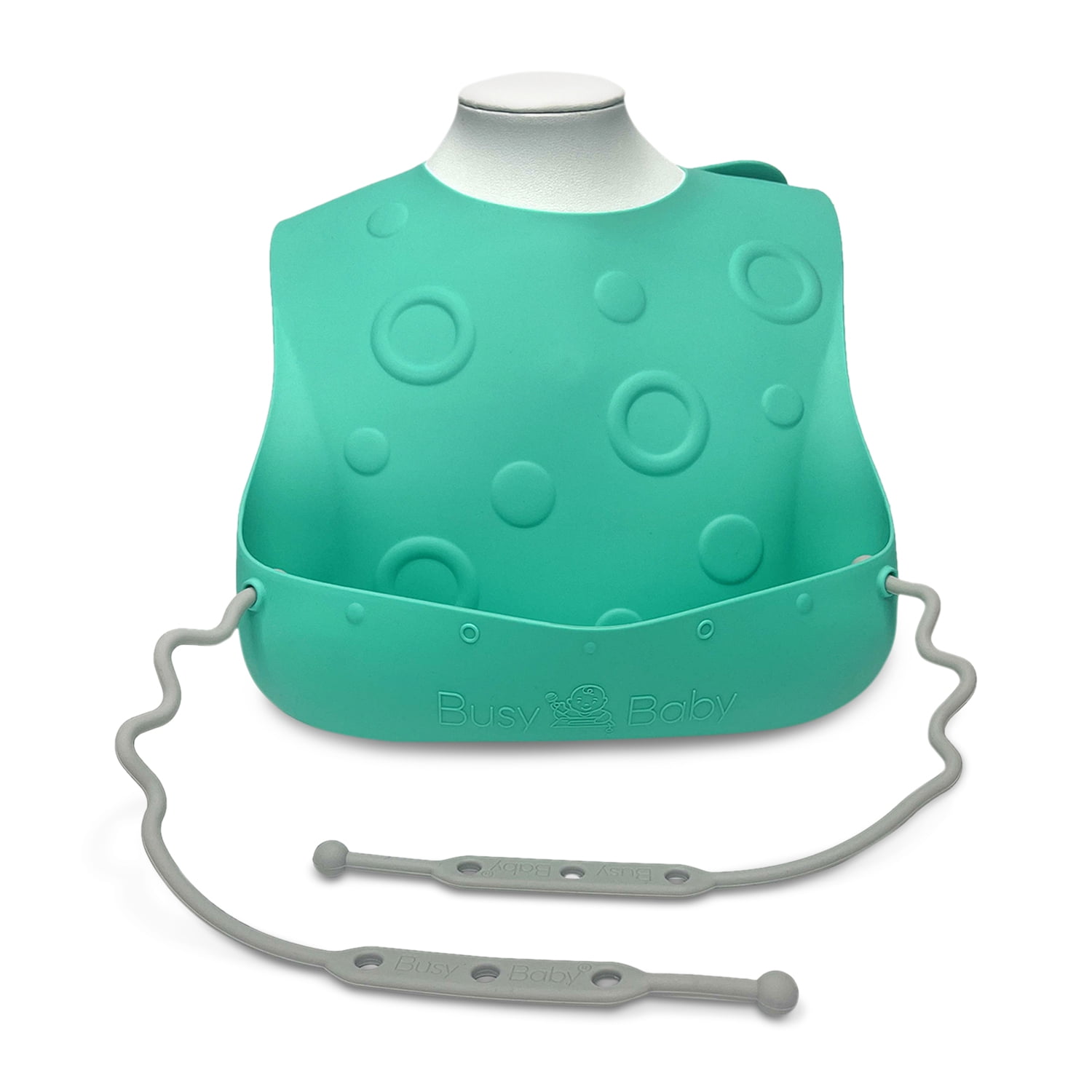 Busy Baby Silicone, BPA-Free Toddler and Baby Bib with Food Catcher and Utensil Straps, Spearmint